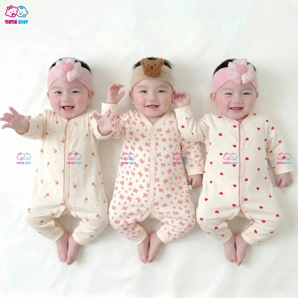 Bodysuit Body dài tay cho bé vải cotton cao cấp Quảng Châu xuất Hàn SLT40