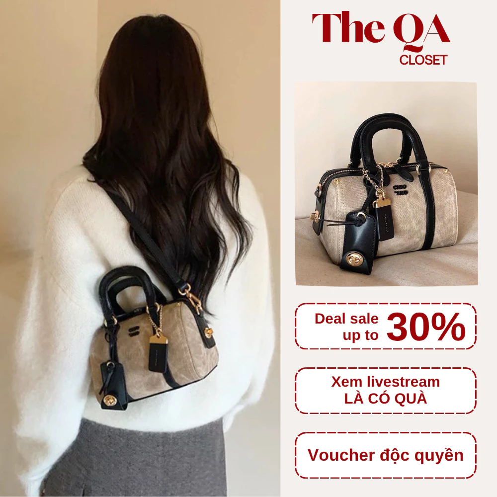 [GIẢM 25K] Túi xách nữ chio mini size 19cm màu be viền đen – Dáng trống sang chảnh, chất dày đẹp, full