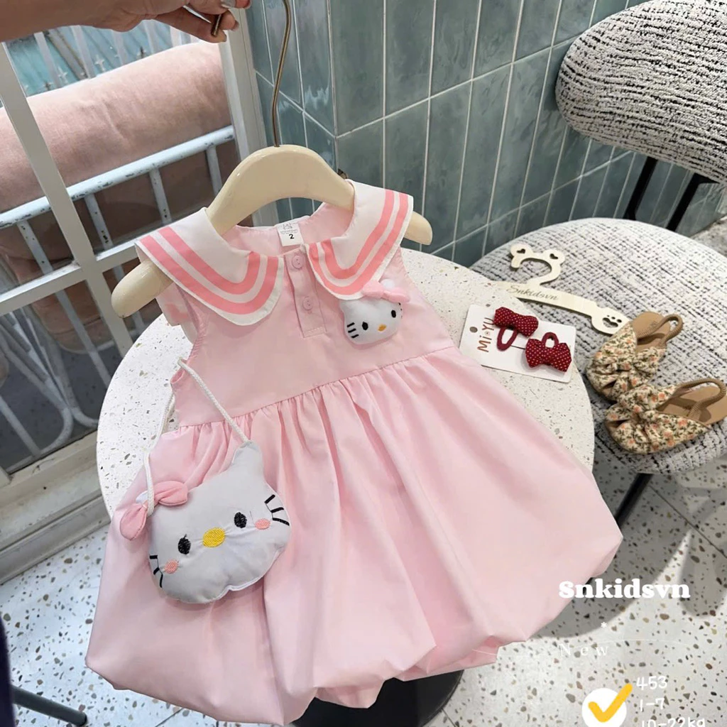[Siêu Hot] G55 VÁY KITTY Hồng KÈM TÚI xinh xắn cho bé gái diện hè đi biển đi chơi (9-22kg)