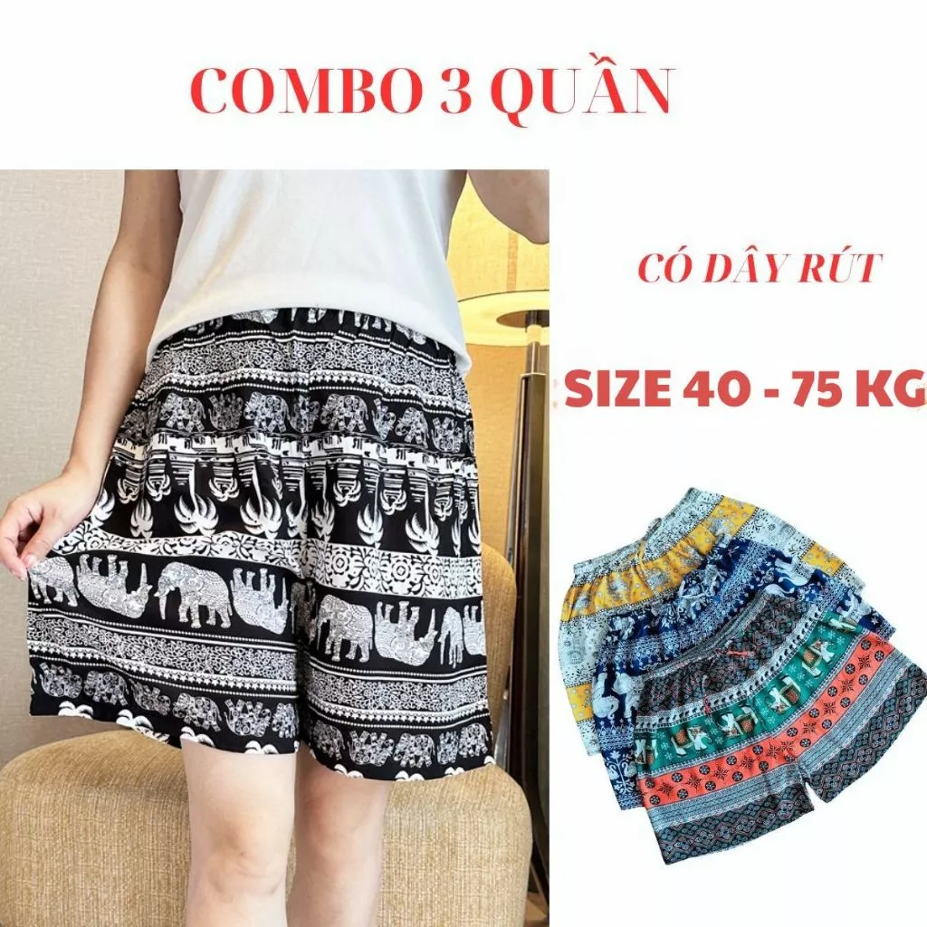 COMBO 3 QUẦN ĐÙI THỔ CẨM , UNISEX , VẢI TOLE LANH THÁI( BIGSIZE)