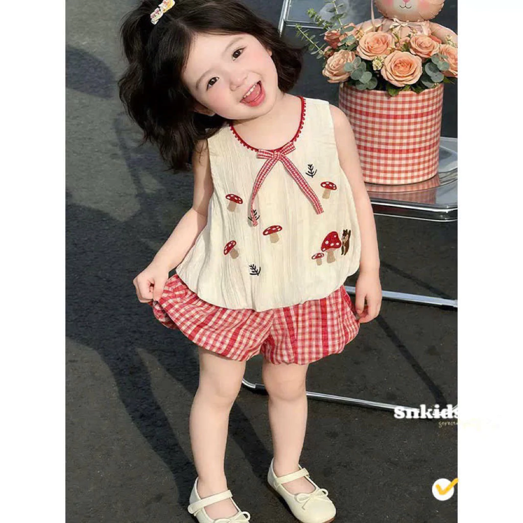 [LiA baby] Set áo kèm quần bí bé gái xô đũi mềm mại nhẹ nhàng cho bé gái diện đi chơi du lịch (8-25kg)