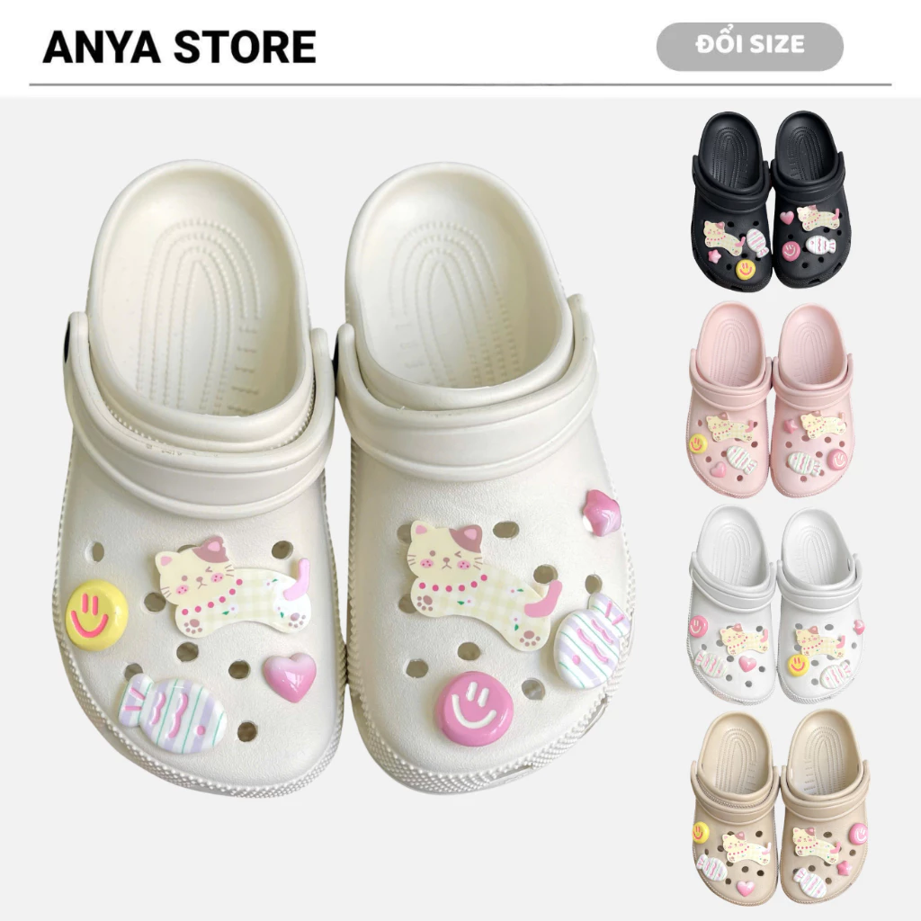 [ TẶNG CHARM ]  Dép Sục Cá Mèo Hồng Quai Hậu Thời Trang Êm Chân Không Thấm Nước Hỗ Trợ Đổi Size ANYA STORE