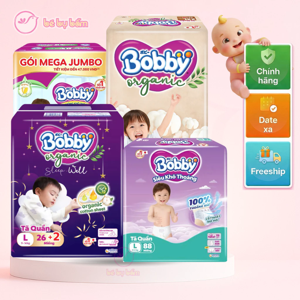 ✨ Tã Bỉm Bobby Ultra+, Premium Soft, Organic Ngày, Đêm  - Bỉm quần, Size NB, S, M, L, XL, XXL, 3XL