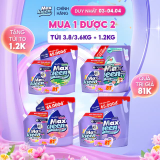 [MUA 1 TẶNG 1] Túi Nước Giặt Xả MaxKleen 3.8kg/ 3.6kg + Túi Nước Giặt Xả 1.2kg Mùi ngẫu nhiên
