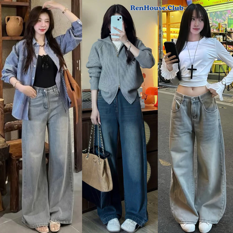 Quần jeans ống rộng eo cao, Quần Jeans Ống Suông Ver1 CalemClubb nhiều màu tôn dáng form unisex Nam Nữ Renhouse