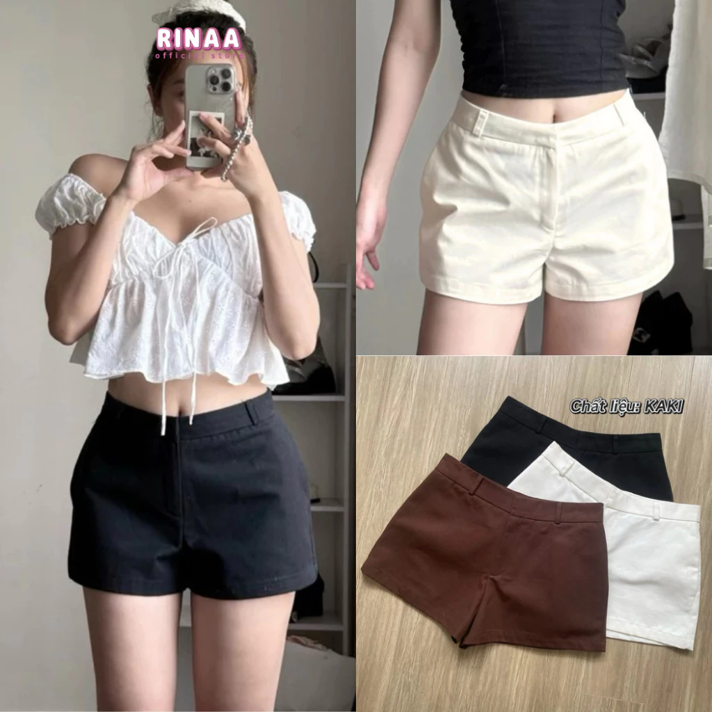 [MỞ BÁN]Quần Short Cạp Trễ RINAA Dáng Ngắn Chất Kaki Dày Dặn, Quần Đùi Short Ngắn Hot Trend