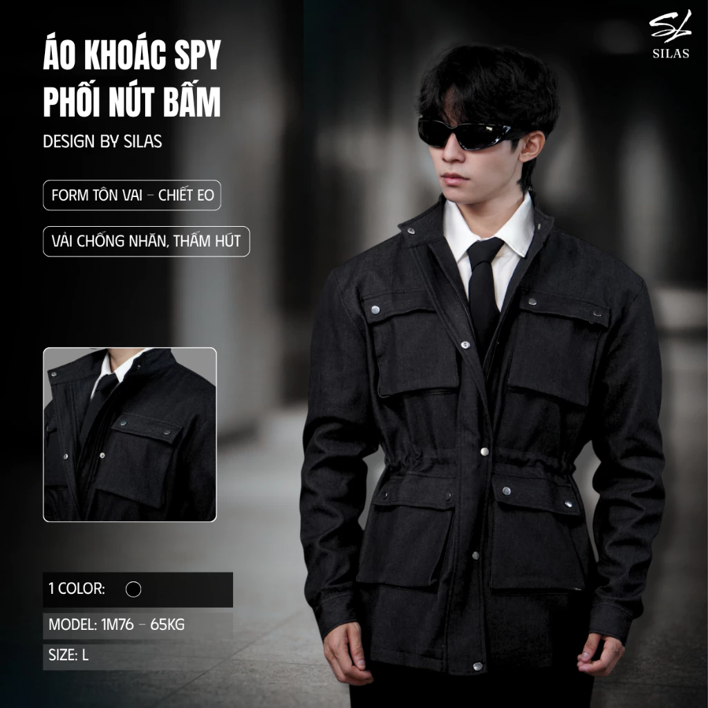 (Form Tôn Vai) Áo Khoác SILAS SPY Chất Kaki Jeans 2 Lớp, Nút Bám Kim Loại Không Gỉ Chiết Eo - AKSL01
