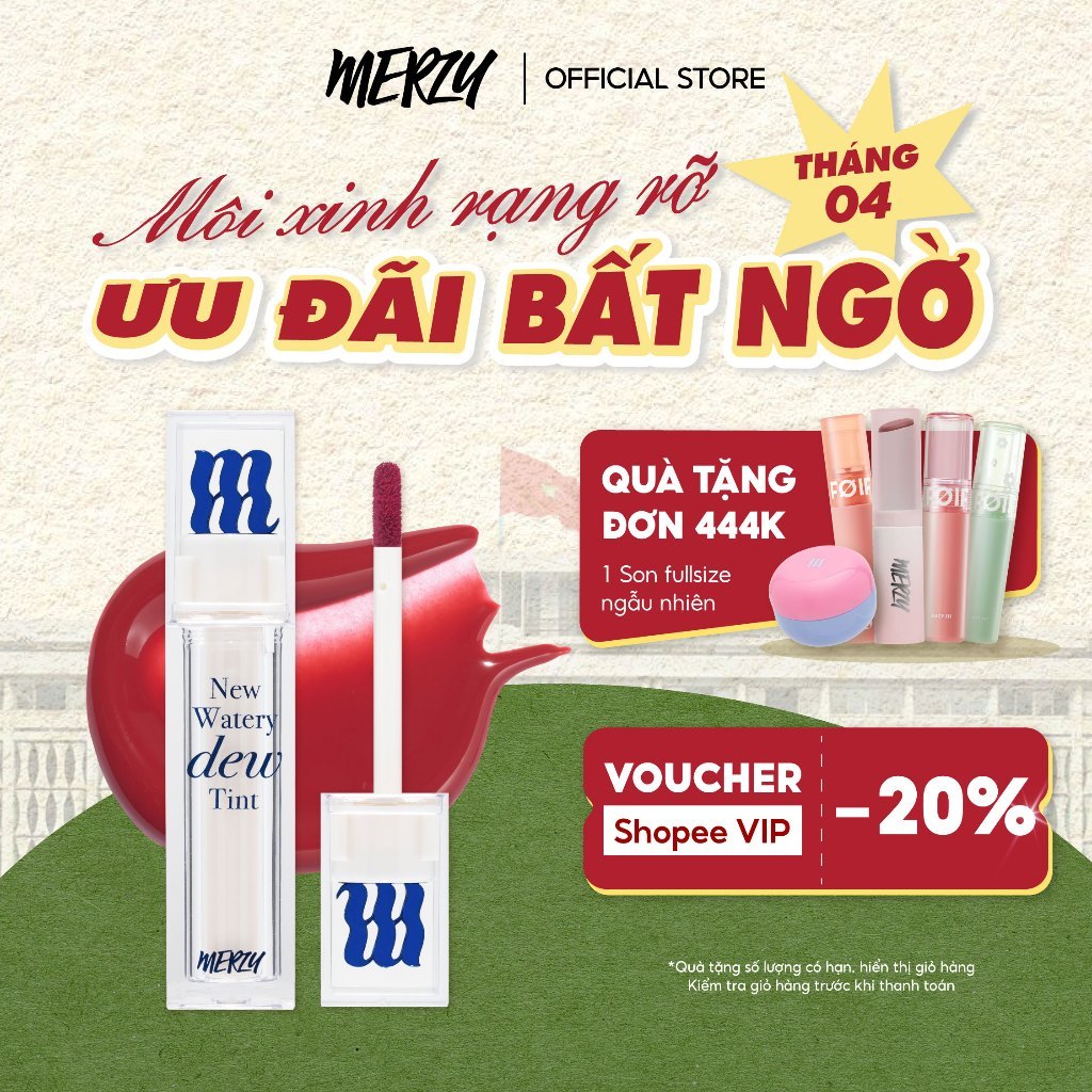 [NEW DEW] Son Tint Bóng Hàn Quốc Bền Màu, Lâu Trôi Cho Đôi Môi Căng Mọng, Ẩm Mịn Merzy The Watery Dew Tint 4g