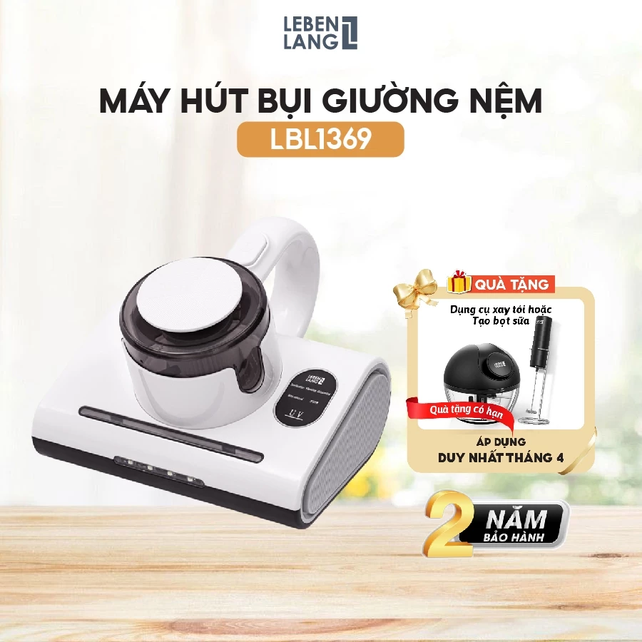 Máy hút bụi giường nệm cầm tay Lebenlang LBL1369, công suất 300W, dung tích 250ml, diệt khuẩn bằng tia UV - chính hãng