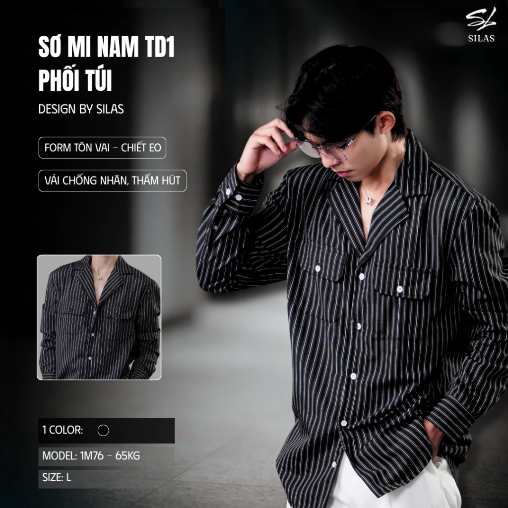(Form Tôn Vai) Áo Sơ Mi SILAS Tay Dài TD1 Sọc Cotton Hàn 2 Túi Nam Form Rộng Chiết Eo - ASL16