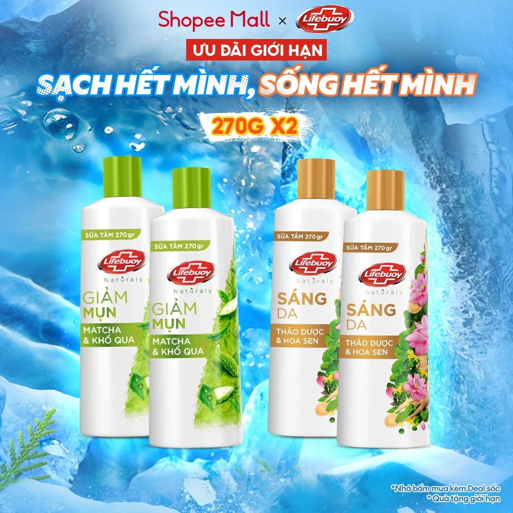 Combo 2 Sữa tắm Lifebuoy Thiên nhiên Detox Và Chăm Sóc Chuyên Sâu 270g Nhỏ Gọn, Tiện Dụng