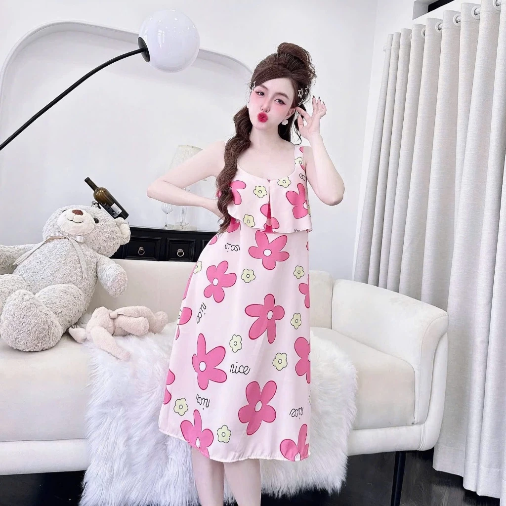 BÈOLÁ 1 - [40-75Kg] _Váy Ngủ Lụa 100D Mềm Hai Dây - Hoa Nhí Dễ Thương - Mát Mẻ Thoải Mái Mùa Hè Balii