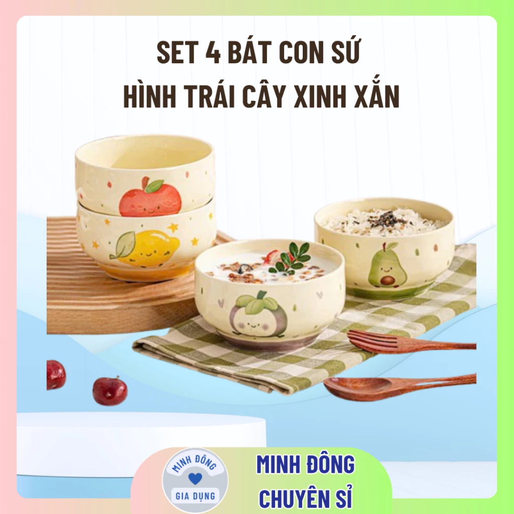 SET 4 BÁT CON SỨ HÌNH TRÁI CÂY XINH XẮN, BÁT ĂN DẶM CHO BÉ, BÁT DECOR XINH XẮN, SET BÁT LÀM QUÀ TẶNG Ý NGHĨA