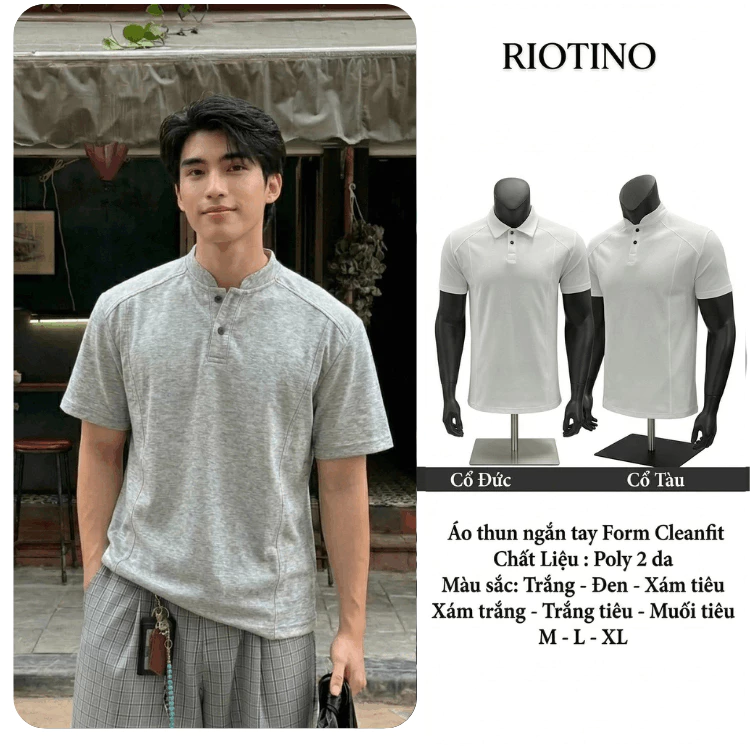 Áo thun Riotino Form Relaxfit tôn dáng không ôm người, Vải Mềm Co Giãn 4 Chiều Cao Cấp PLN1