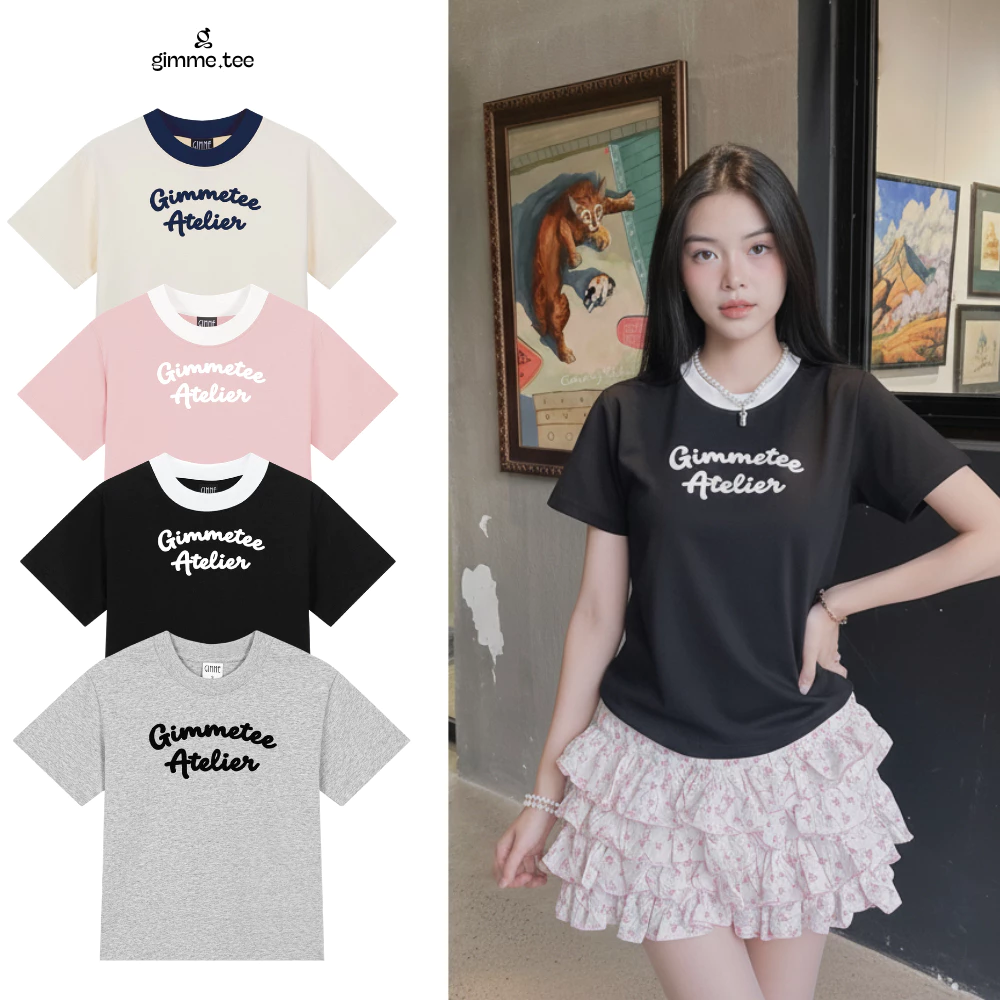 [Hàng Mới] Áo BabyTee Form Nữ - CHỮ PHỐI CỔ - Premium Cotton 250gsm 2 Chiều Cổ Tròn - Áo thun - GMB132