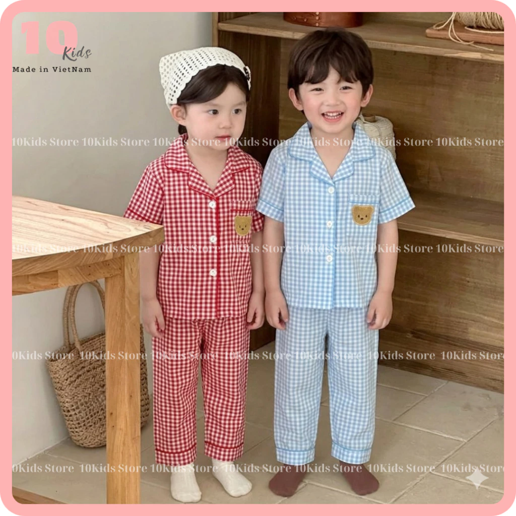 9-45KG Pijama Cho Bé Trai Bé Gái Tay Ngắn Quần Dài Vải Kate Thái Mềm Mát  - Đồ Ngủ Cho Bé