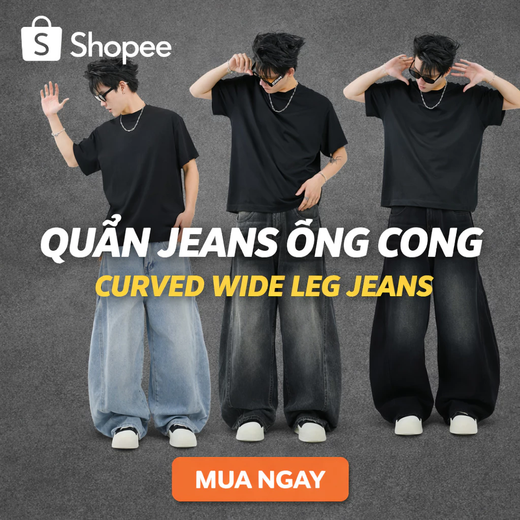 Quần Dài Jeans Ống Bí Thời Trang Nam Nữ Phong Cách StreetWear, Quần Jean Ống Cong Form Rộng
