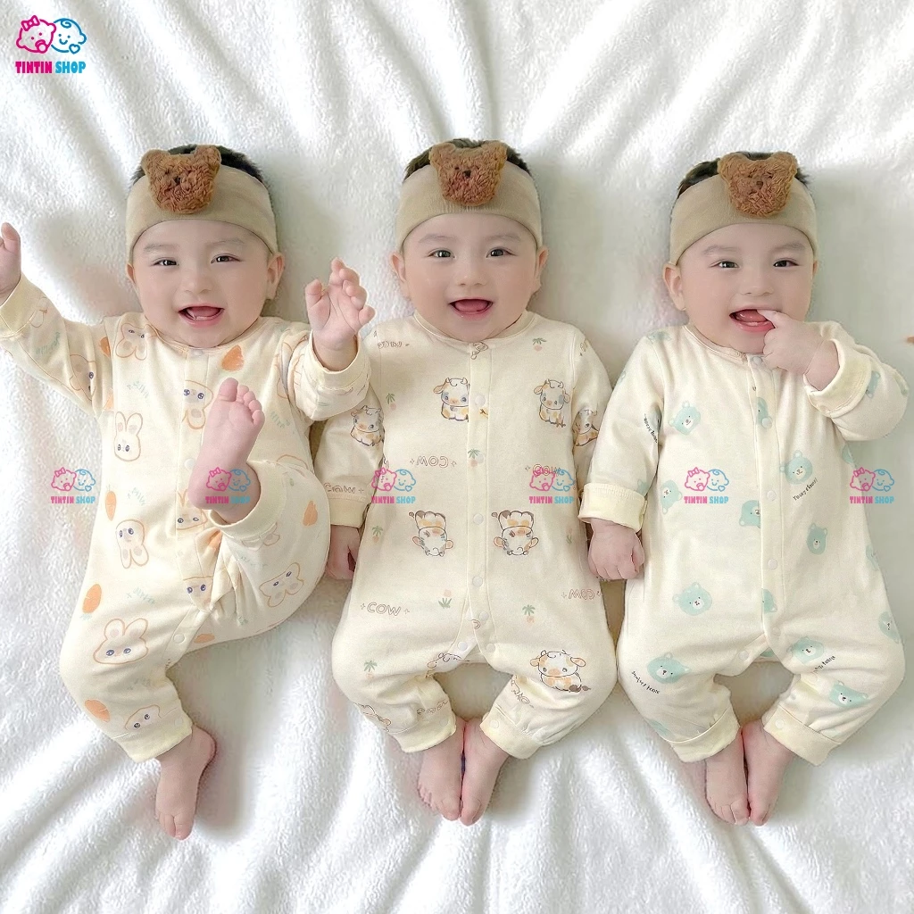 Áo liền quần cotton Comfor Bodysuit dài tay cao cấp Hàng Quảng Châu body liền thân cho bé trai bé gái SLT36