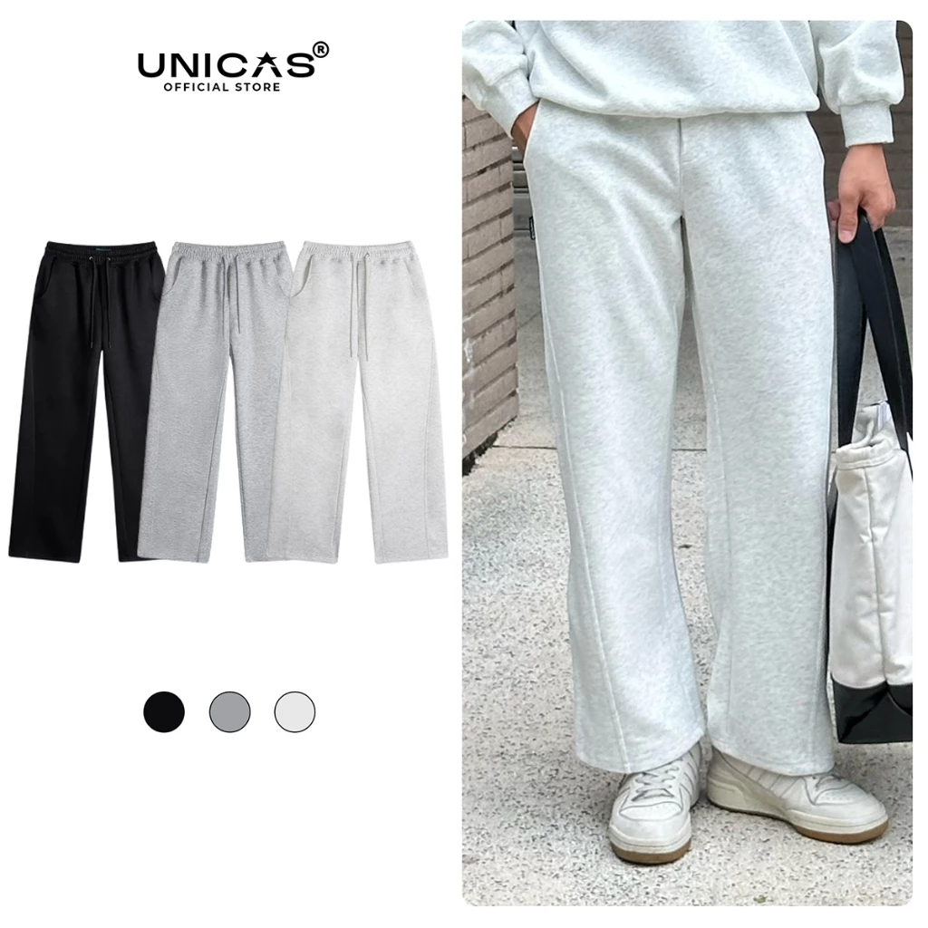 Quần Dài Nỉ Trơn UNICAS Form Ống Suông Tôn Dáng Che Khuyết Điểm Style Basic Thu Đông Thời Thượng