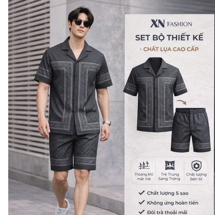 [DEAL MỞ BÁN ] Bộ  Ngủ Đùi Mặc nhà Pijama Nam Nữ Thiết Kế  Chất Lụa Cao Cấp Nhung