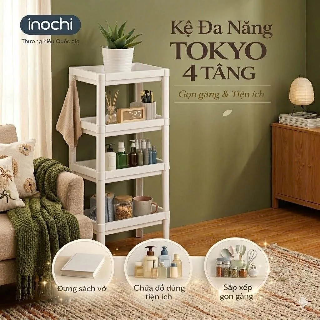 Kệ Đa Năng 2/3/4 Tầng Inochi Nhựa Dùng Để Đựng Gia Vị, Đồ Thực Phẩm, Để Đồ Nhà Tắm Phòng Ngủ