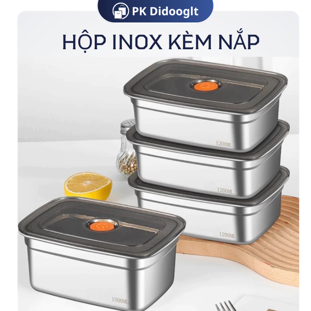 Set hộp inox kèm nắp bảo quản thực phẩm đa năng dùng tủ lạnh & lò vi sóng