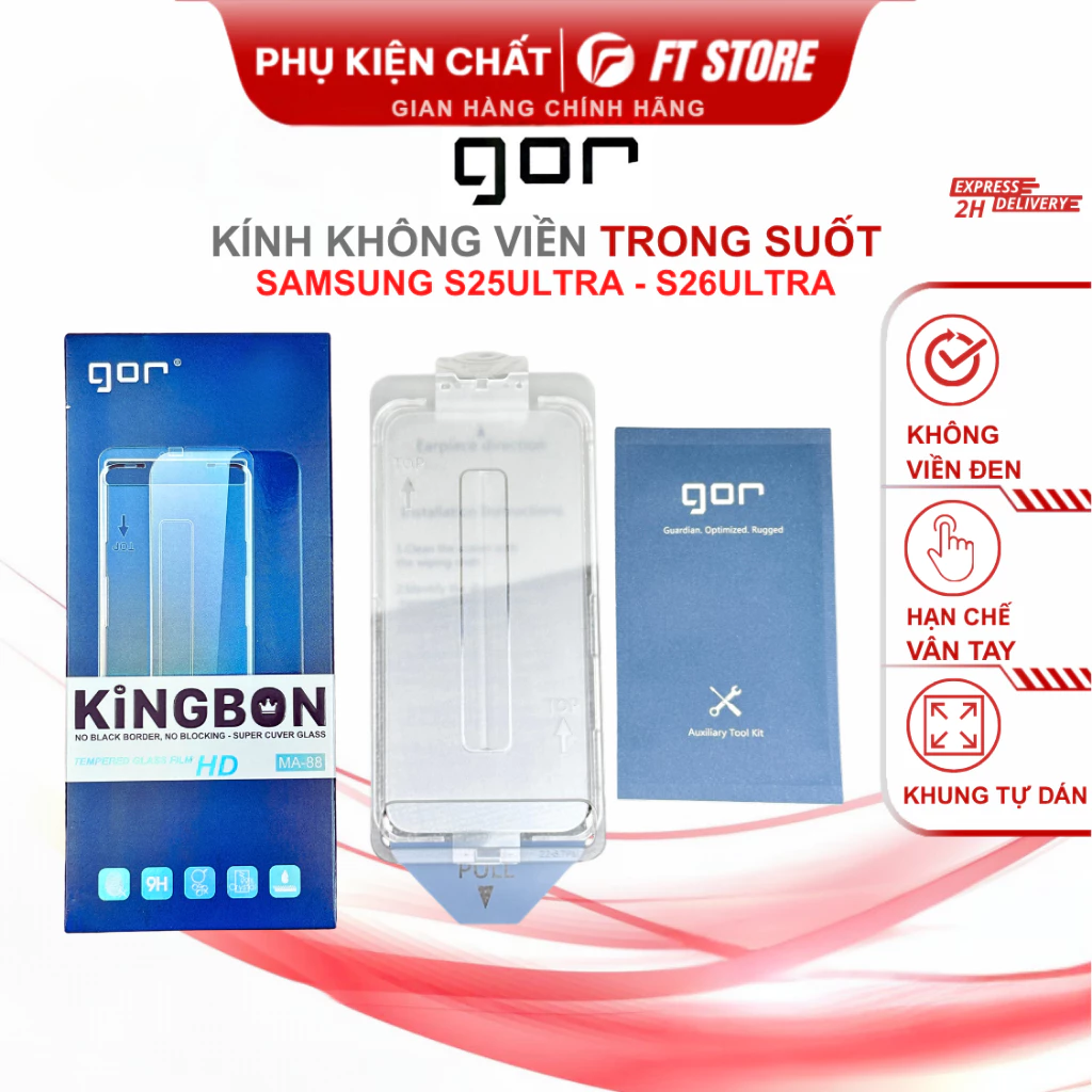 Kính Cường Lực Gor Không Viền Đen Samsung S25 Ultra/ S26 Ultra Trong Suốt, siêu cứng, chạm mượt mà