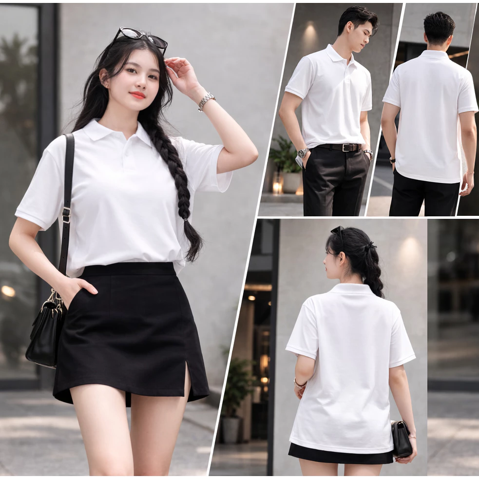 Áo Thun Có Cổ Cá Sấu Polo Andromeda Màu Trắng Ngắn Tay Đồng Phục Dùng Chung Cho Nam Và Nữ