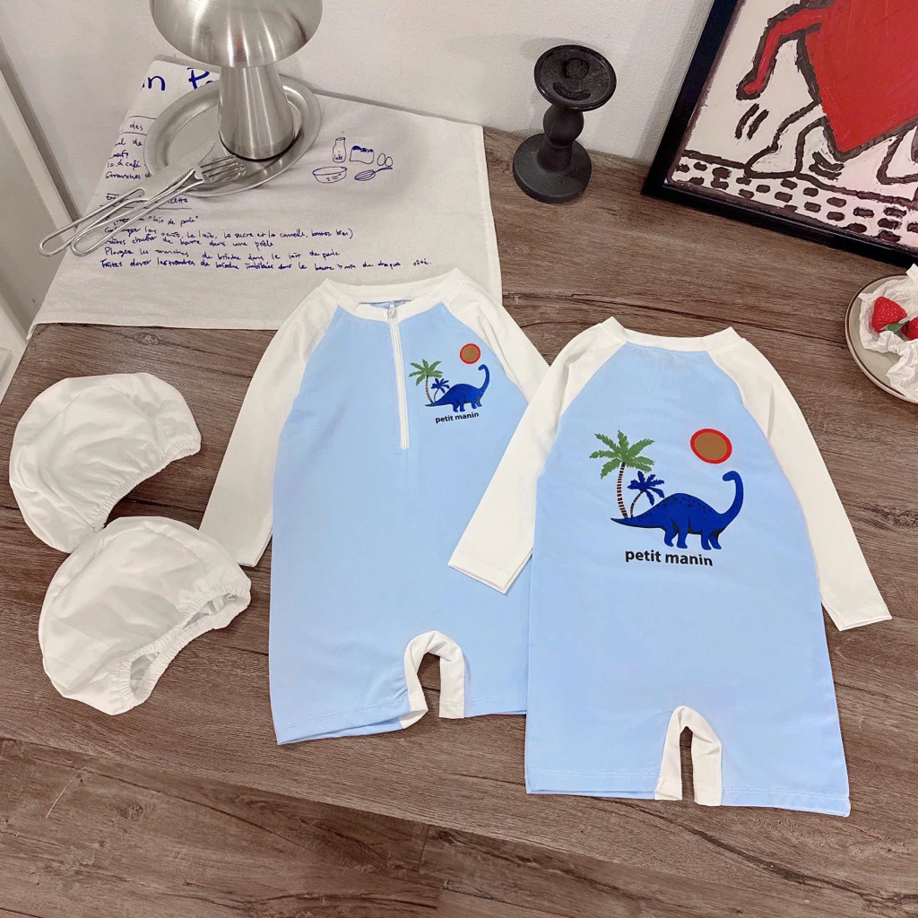 Bộ Bơi Cho Bé Trai Tay Dài ( có mũ ) , Bộ Đồ T03 Cho Bé Mặc Đi Bơi , Đi Chơi 8-28kg