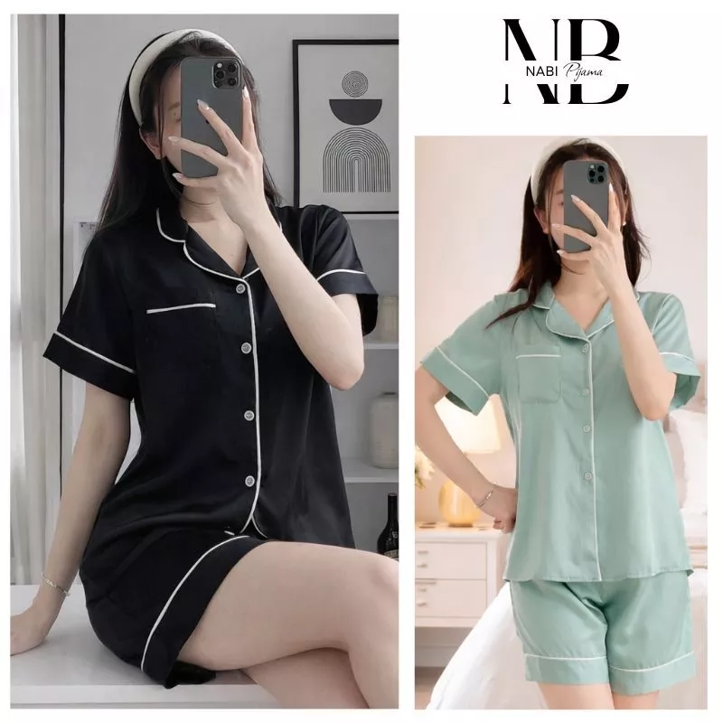 Bộ Ngủ Lụa Cộc Tay, Quần Cộc Mềm Mại, Pijama Lụa Cao Cấp, mặc ở nhà thoải mái