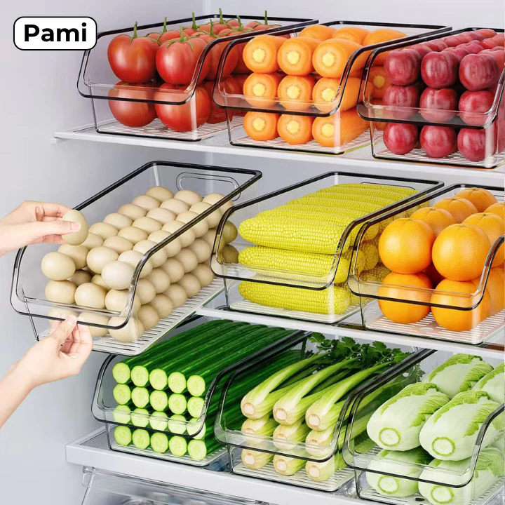 Hộp Sắp Xếp Tủ Lạnh Trong Suốt Đựng Rau Củ Trái Cây, Khay Nhựa Đựng Đa Năng Có Tay Cầm Tiện Lợi