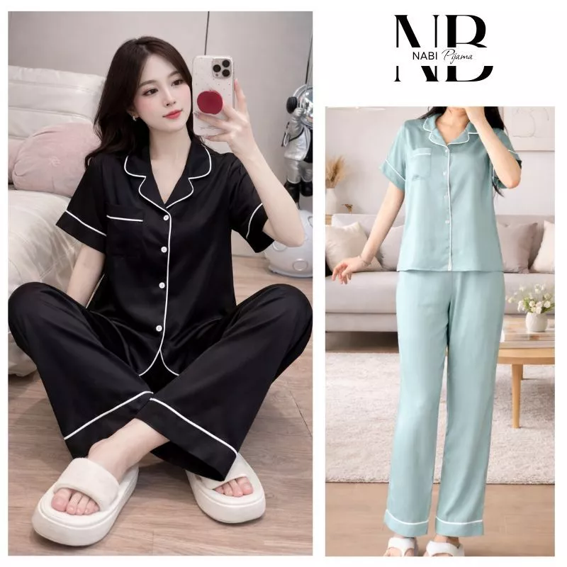 Bộ Ngủ Lụa Cộc Tay, Quần Dài Mềm Mại, Pijama Lụa Cao Cấp, mặc ở nhà thoải mái