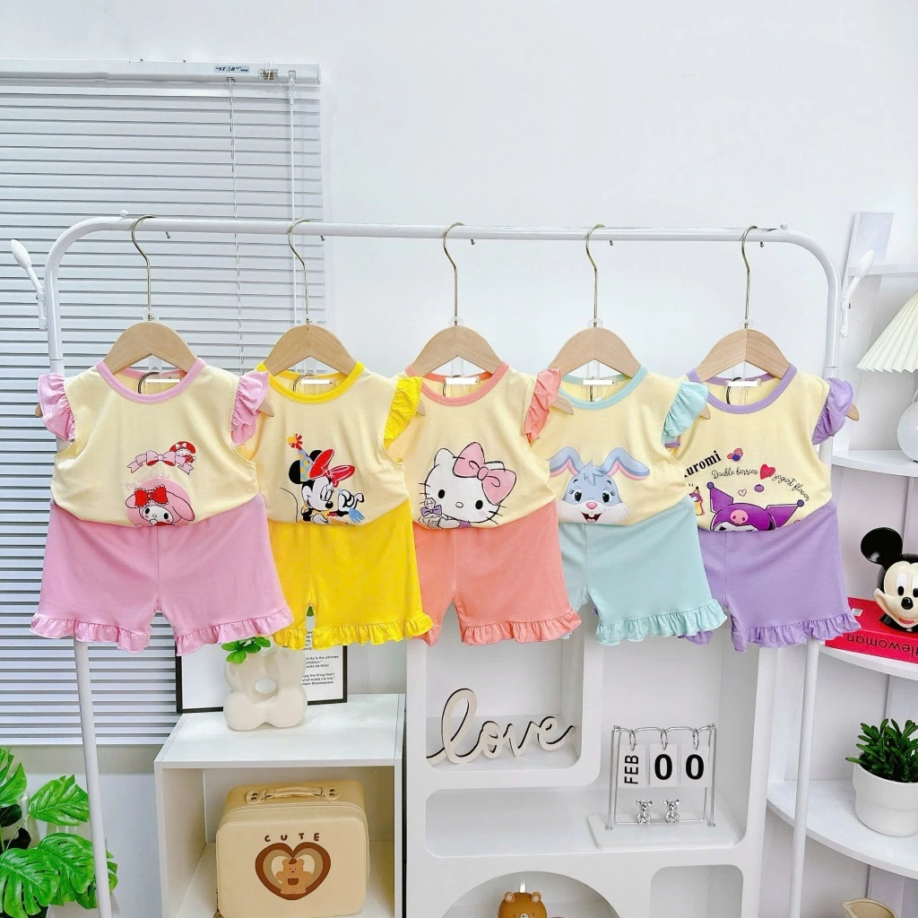 Bộ Cộc Tay Bèo Thun Lạnh Cho Bé 7-25kg Cho Bé Đi Học Đi Chơi In nước Không Bong Tróc