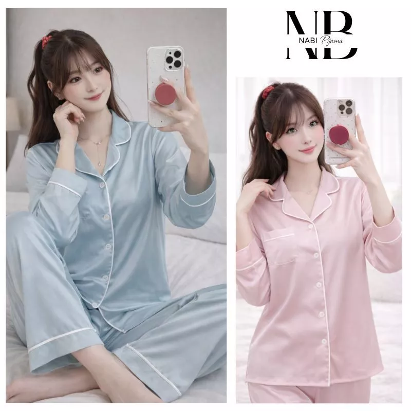 Bộ Ngủ Lụa Dài Tay, Quần Dài Mềm Mại, Pijama Lụa Cao Cấp, mặc ở nhà thoải mái