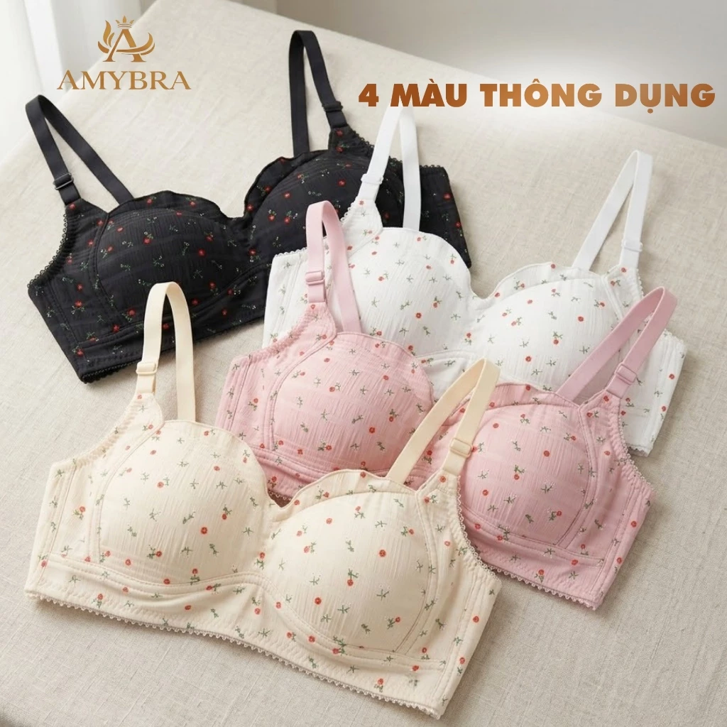 [ Deal Hời ] Áo Ngực Không Gọng Mút Mỏng Nâng Đỡ Nhẹ Nhàng, Áo Lót Cotton Mềm Mại Hoạ Tiết Dễ Thương AMYBRA A739