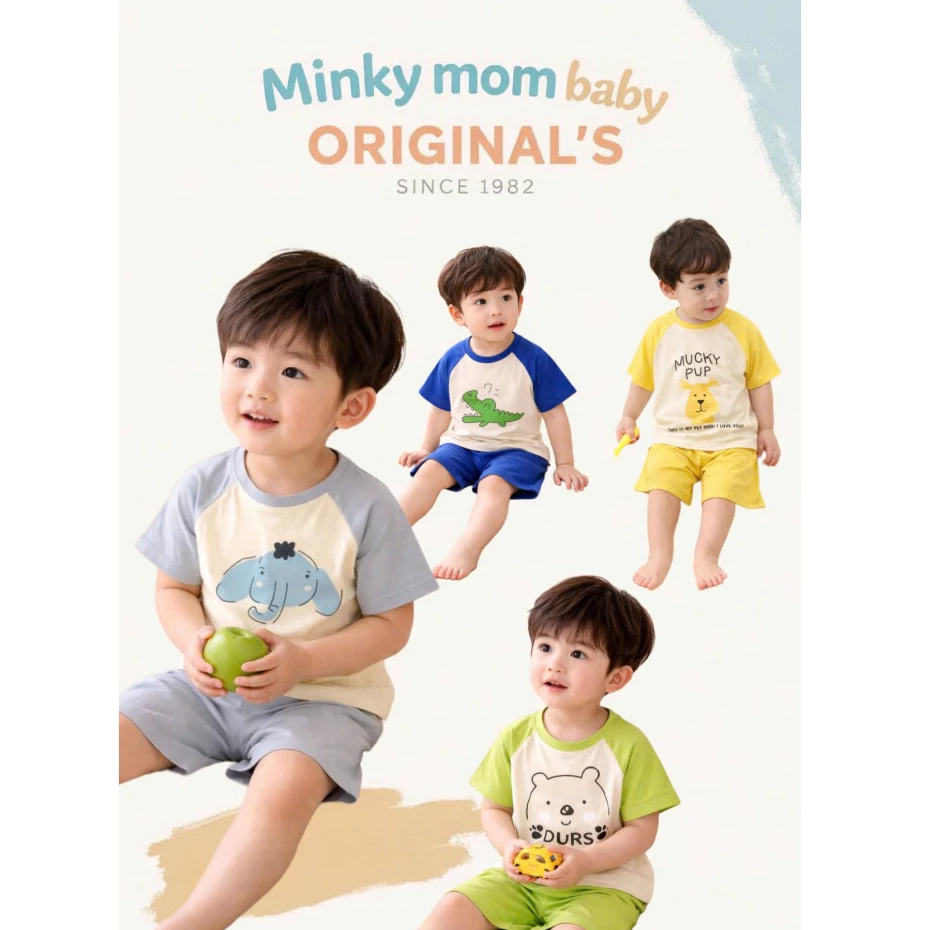 Bộ Cộc Tay THUN LẠNH MINKYMOM Giáp Năng In Hình Động Vật Cho Bé TN-IN83