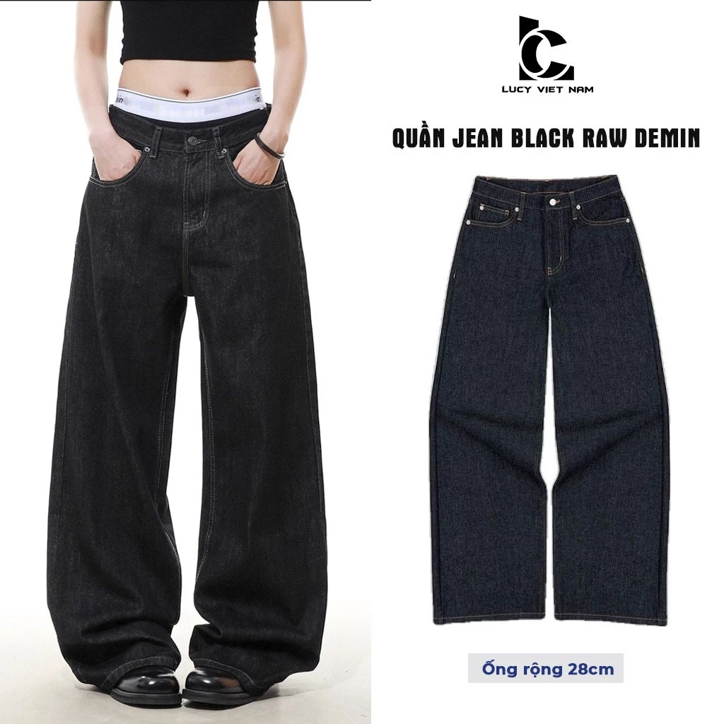 Quần Jean Nữ Ống Rộng Raw Black Denim AVO AVOCADO Form Baggy Loose Fit Phong Cách Streetwear Hàn Quốc