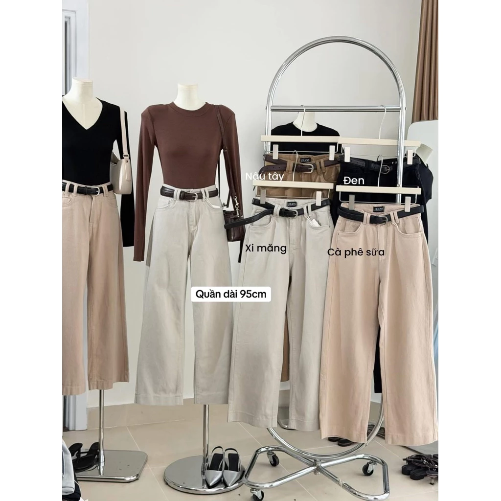 (Suông 95CM/103cm)QUẦN ỐNG SUÔNG PHỐI TÚI VIỀN CUỘN CÓ SUÔNG NẤM LÙN CHẤT JEAN QC TRƠN BASIC,Quần jeans nữ ống rộng