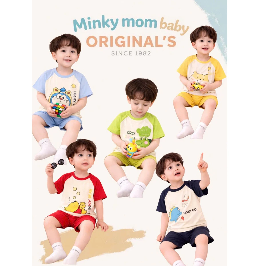 Bộ Cộc Tay THUN LẠNH MINKYMOM Giáp Năng In Nhân Vật Hoạt Hình Cho Bé TN-IN71