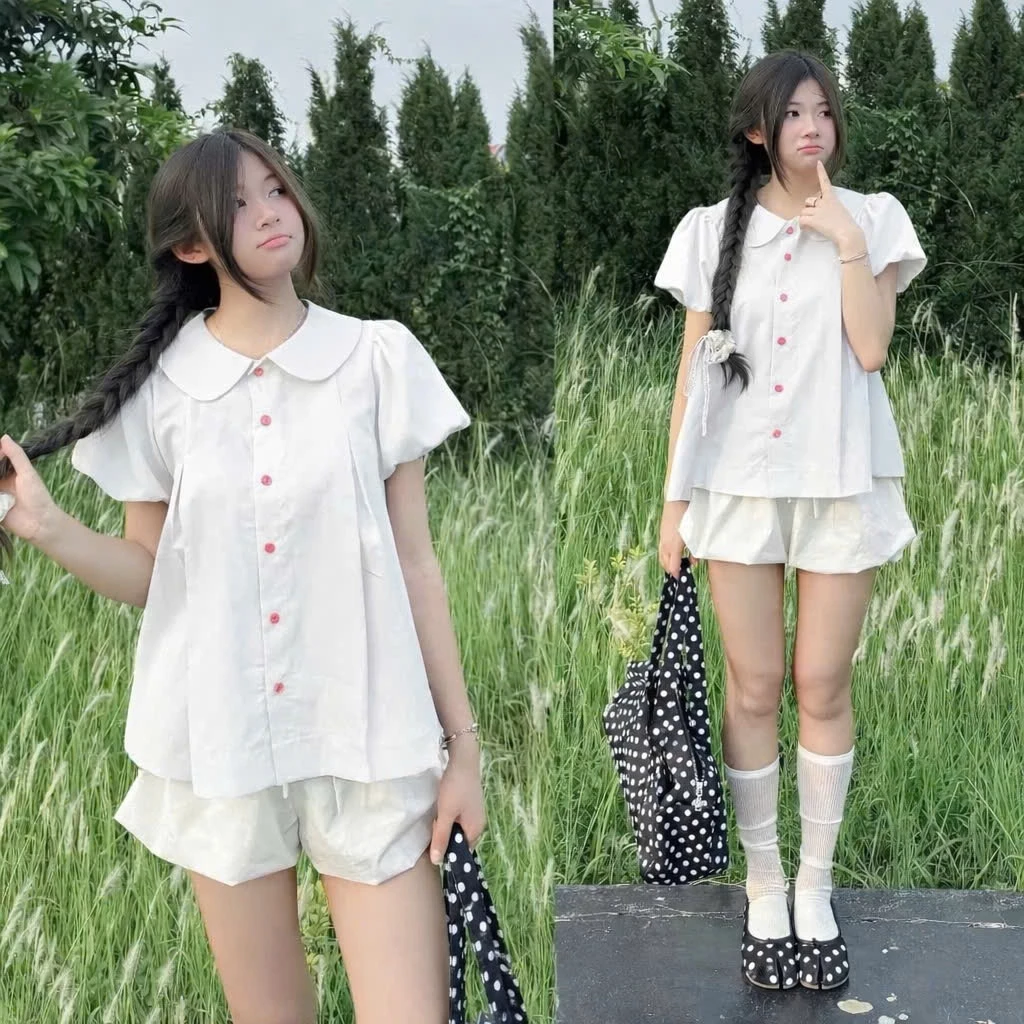 Áo sơ mi bèo quốc dân cổ sen tay bồng dáng babydoll siêu xinh cho các nàng