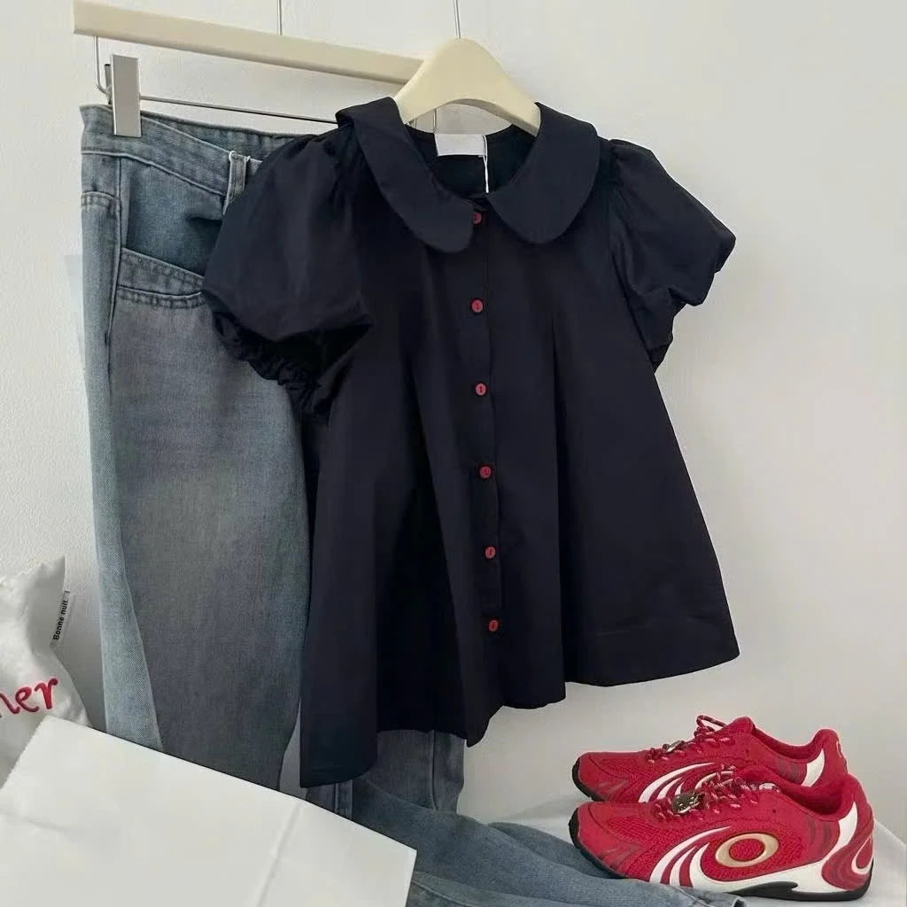 Áo sơ mi cổ sen dáng babydoll mát mẻ mùa hè dành cho nữ cực xinh
