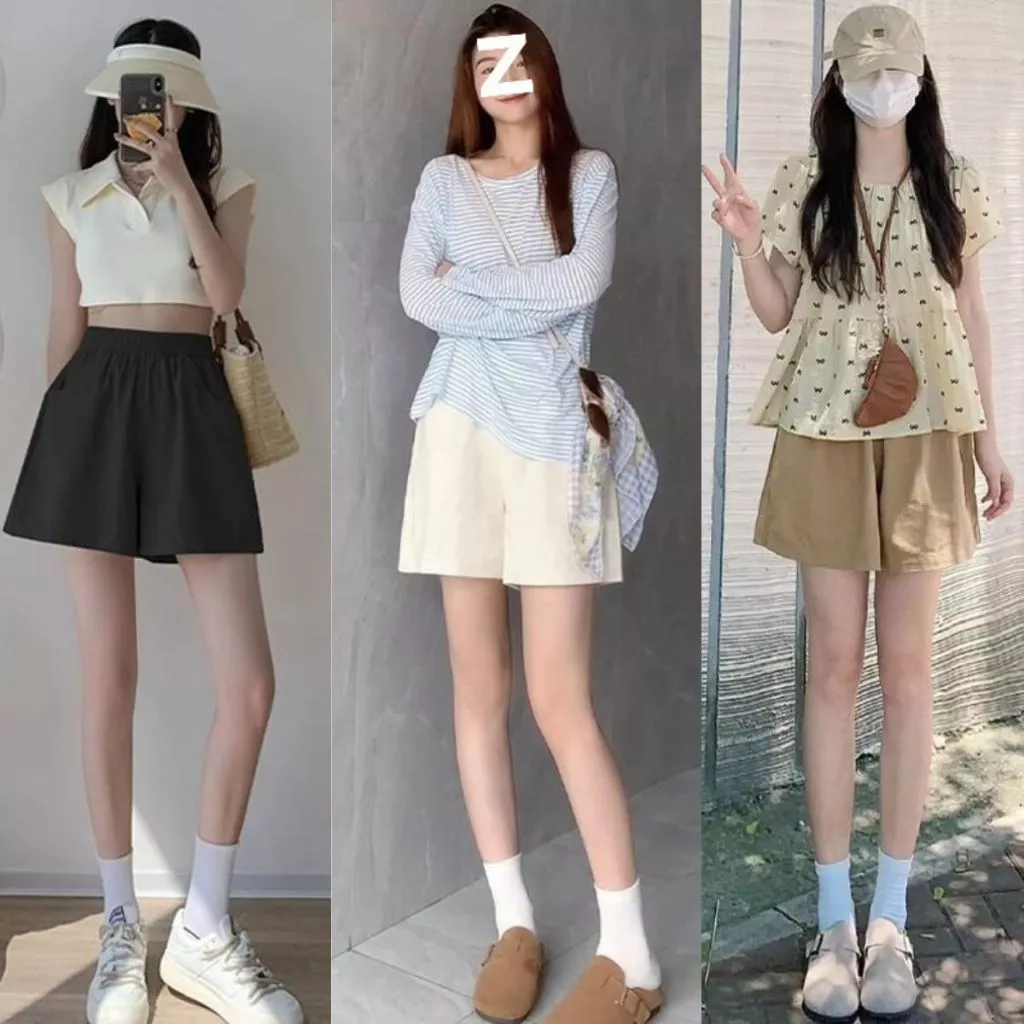 Quần Short Kaki Nữ MIAA màu trắng mặc đi biển chất mát mùa hè Form Đùi Cộc sooc Cạp Chun Bigsize