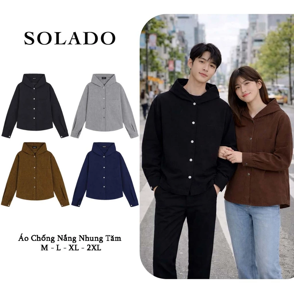 Áo Chống Nắng Nam Nữ SOLADO Vải Nhung Tăm Mềm Mịn Thấm Hút Mồ Hôi Thời Trang Cao Cấp ACN4