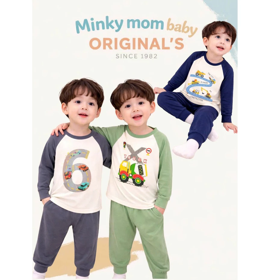 Bộ Dài Tay THUN LẠNH MINKY MOM In Hình Ô Tô Cho Bé Trai TD-IN138