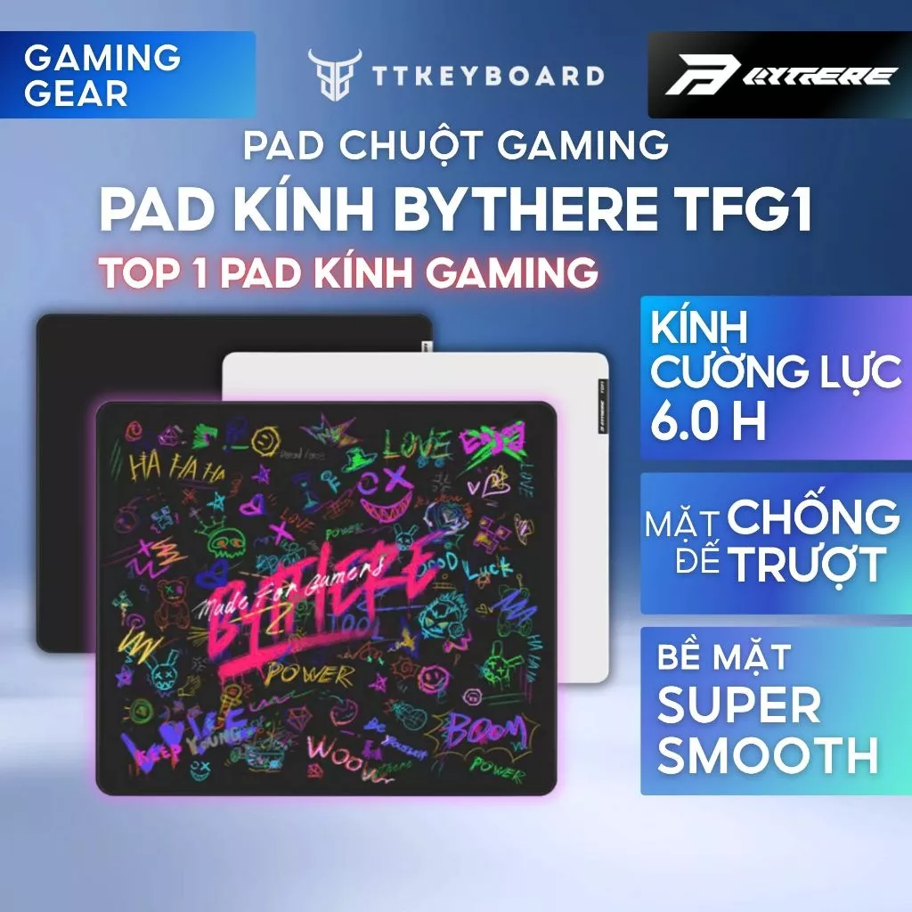 [HỎA TỐC] Pad Chuột Kính Gaming Bythere Glass TFG1 Kính Cường Lực 6.0H Tặng Kèm Feet PTFE