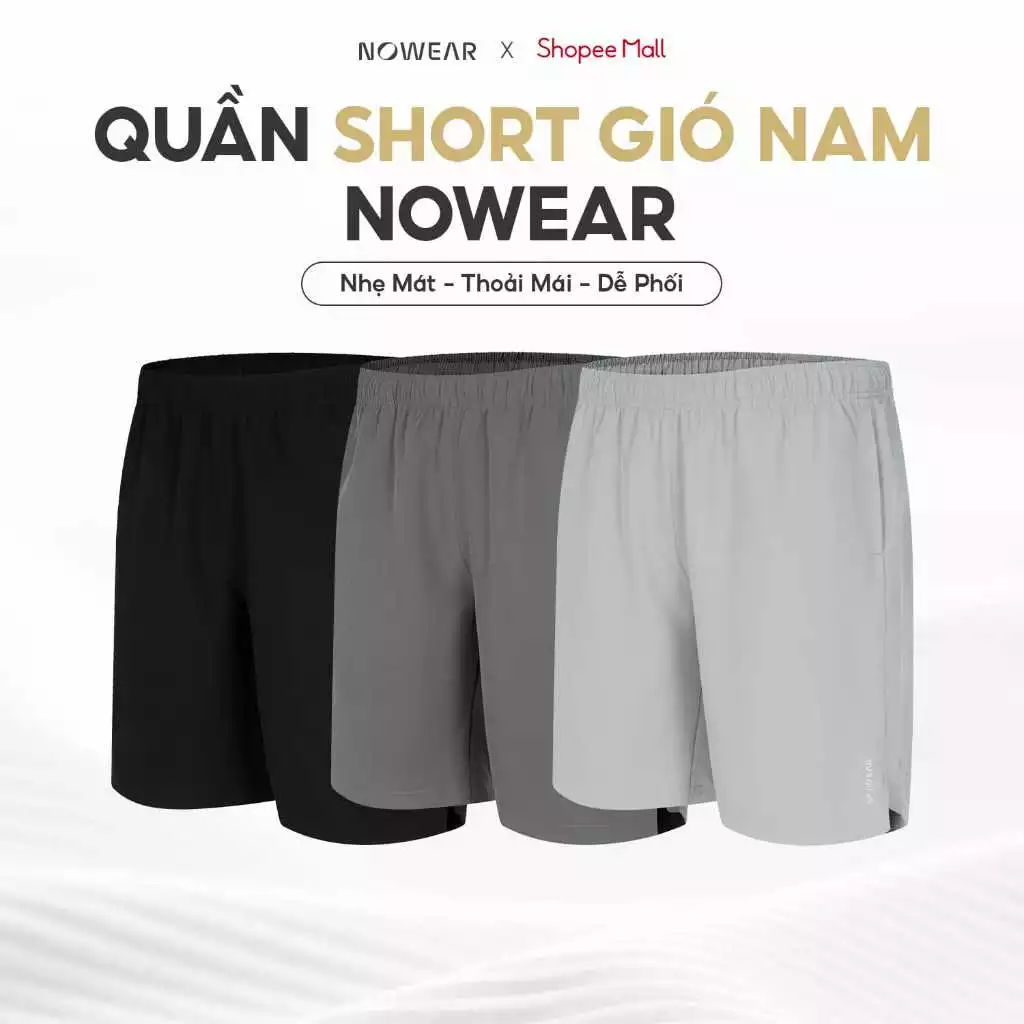 Combo 2 Quần Short Gió Nam NOWEAR Active Essential Shorts Mát Nhẹ Co Giãn 4 Chiều, Quần Đùi Nam Basic