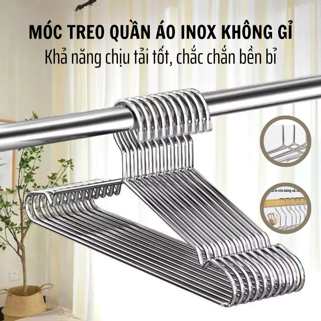 Combo 20 Móc Treo Quần Áo INOX 304 Loại Dày, Móc Phơi Chắc Chắn, Chịu Lực Tốt Kích Thước 42cm HanniShop