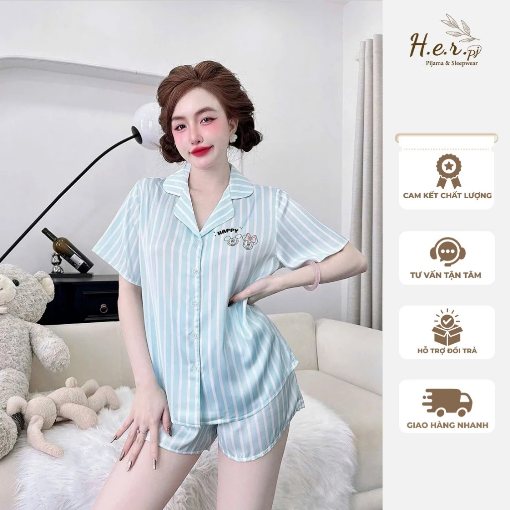 Set đồ ngủ nữ mặc nhà HER Pijama lụa latin tơ tằm cao cấp mềm mát