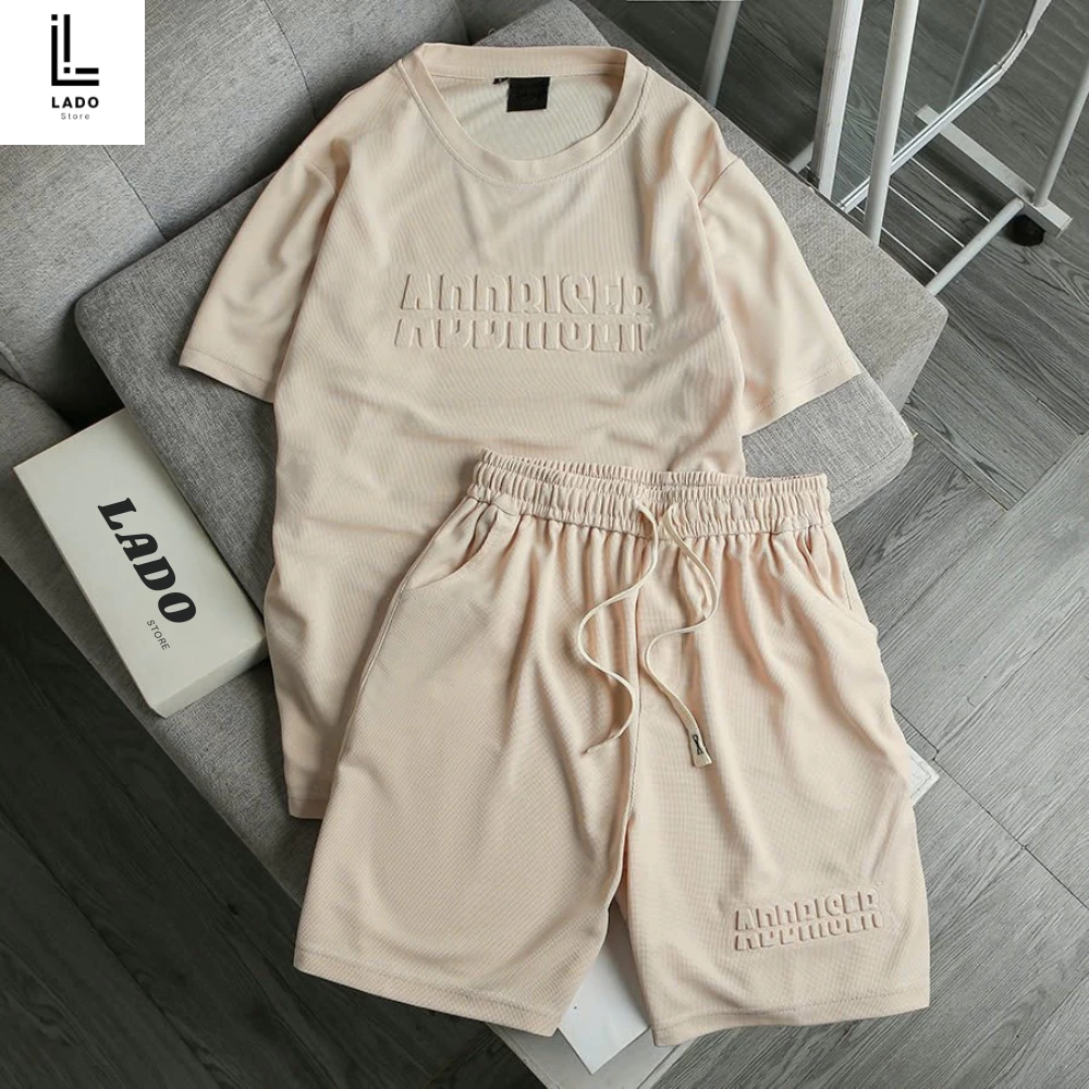 [ Hàng Loại 1 ] Bộ quần áo thể thao nam nữ LADO dập hình vân nổi ARES, chất liệu vải Waffle thoáng mát, thấm hút mồ hôi