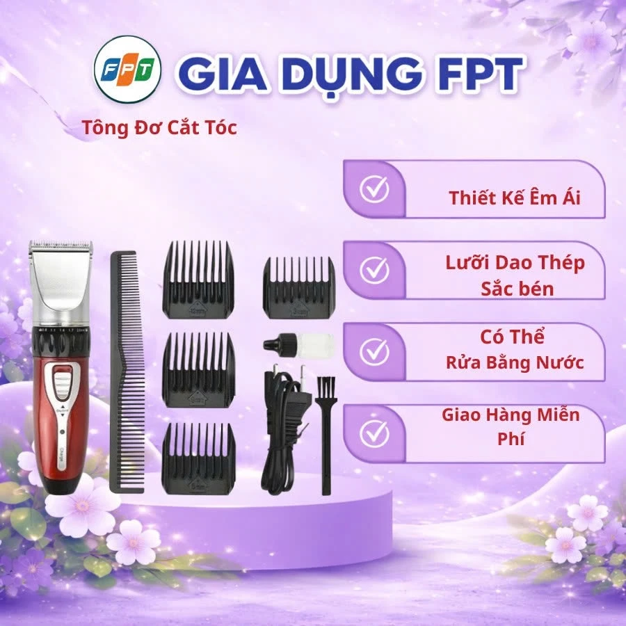Tông Đơ Cắt Tóc Không Dây JICHEN - Tông Đơ Cắt Tóc Gia Đình Tiện Lợi, Nhỏ Gon Tặng Kèm 4 Cử Cắt